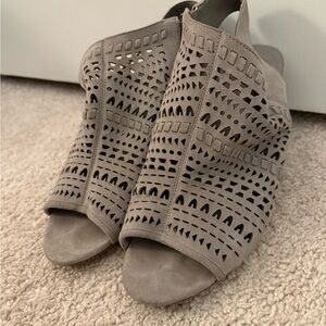 Vince Camuto Derechie Perforated Shield Sandal Storm Grey Suede